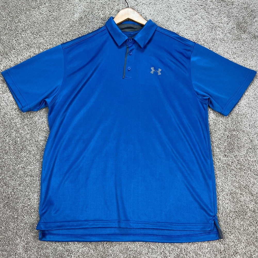 Under Armour‎ Polo Shirt Mens XL Blue Short Sleeve 3-Button Placket HeatGear EUC